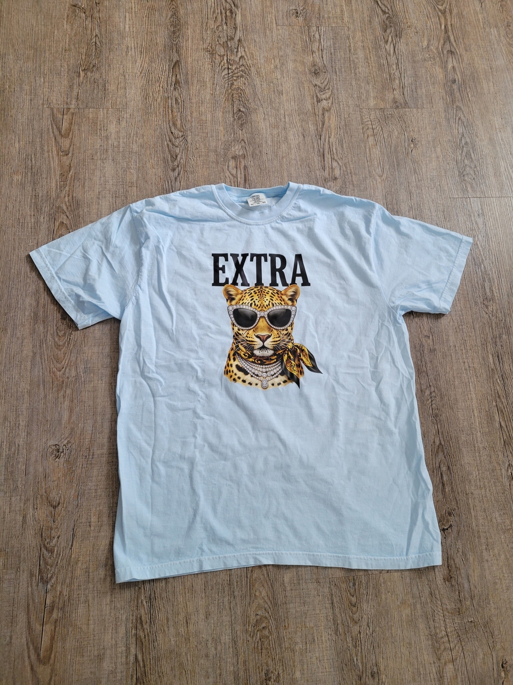 Comfort Colors Light Blue 'EXTRA' Leopard Graphic Tee